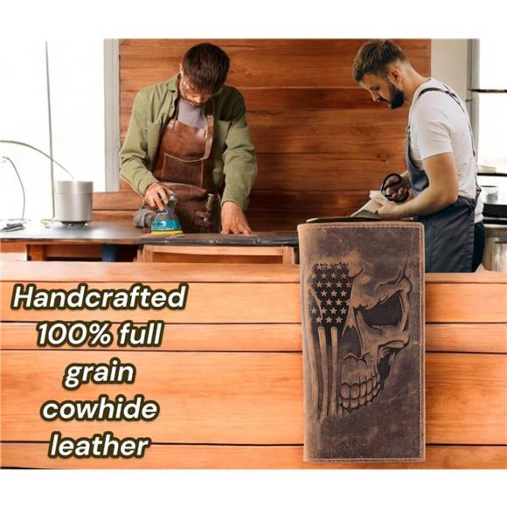 CLASSIC Men's RFID Vintage Look Genuine Leather Long Bifold Wallet - Picture 2 of 8